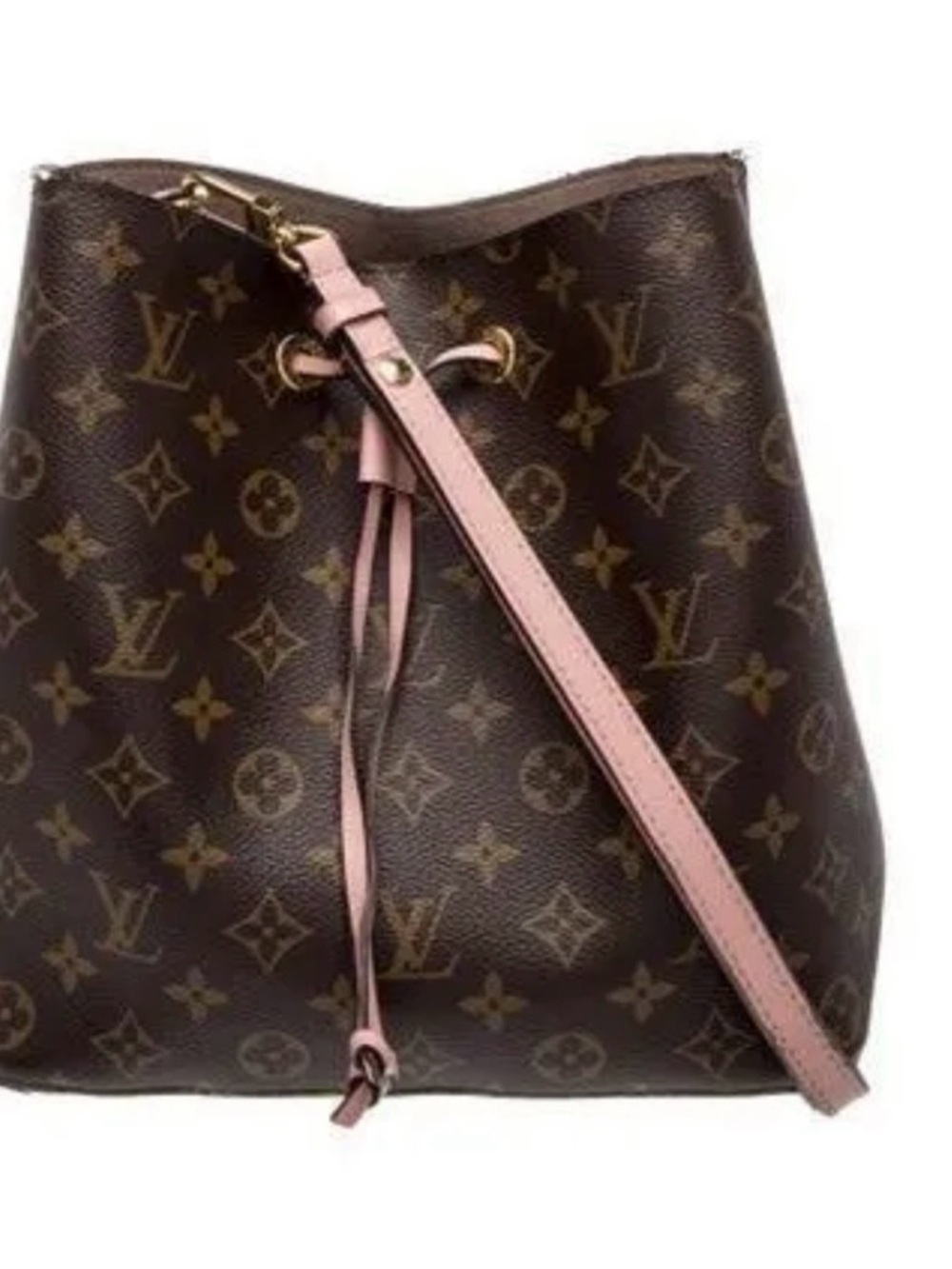 Louis Vuitton Monogram Canvas Shoulder Bucket Bag with Pink Trim